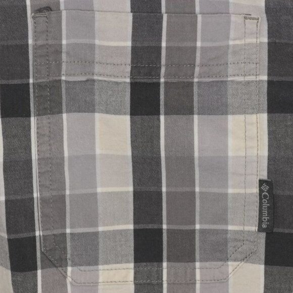 Columbia Regular Fit Men's Large Gray White Plaid Long Sleeve Button Up Shirt - Picture 6 of 10